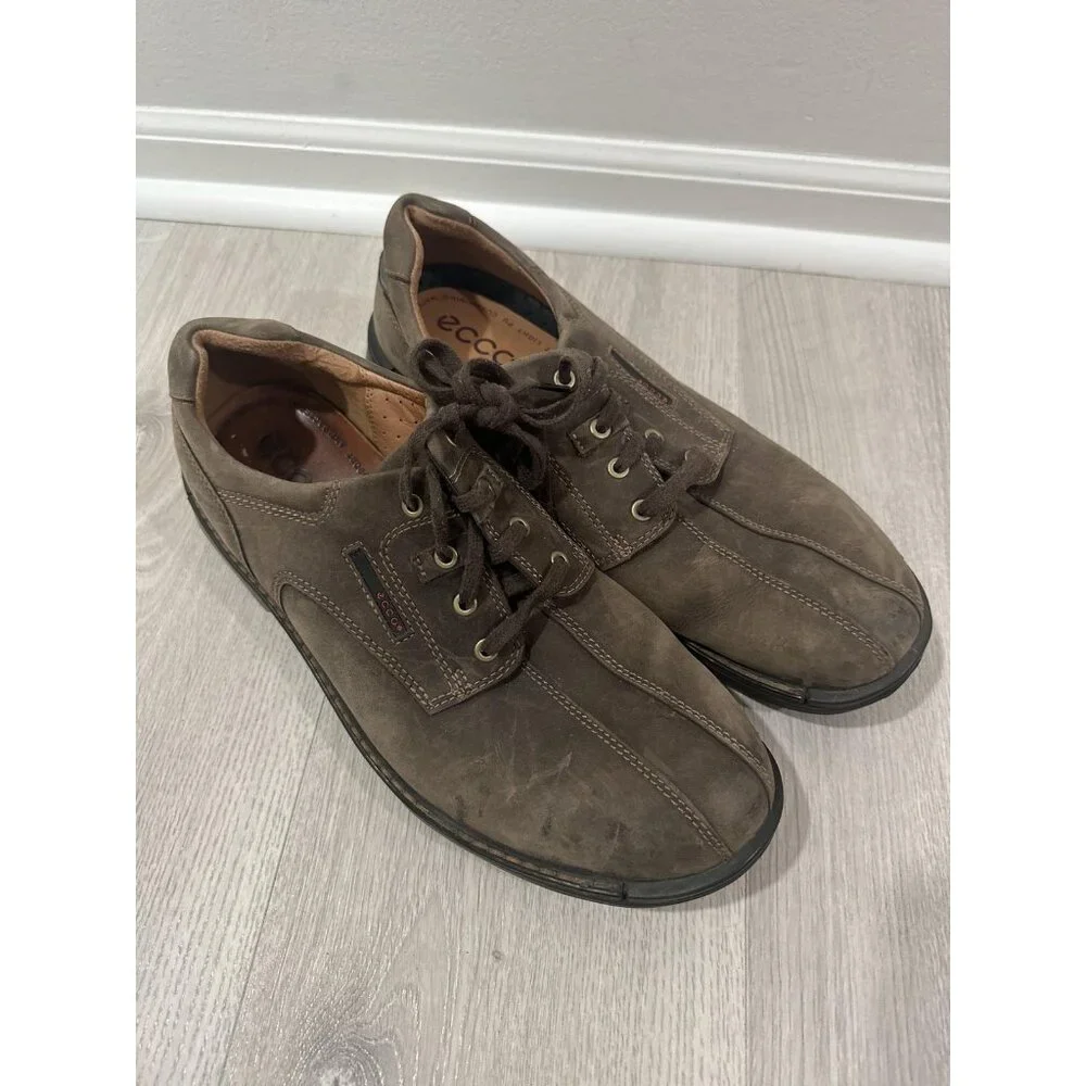 Ecco Fusion Brown Leather Shoes‎ Mens Size 13 Lace Up Comfort Shock Point EU 47